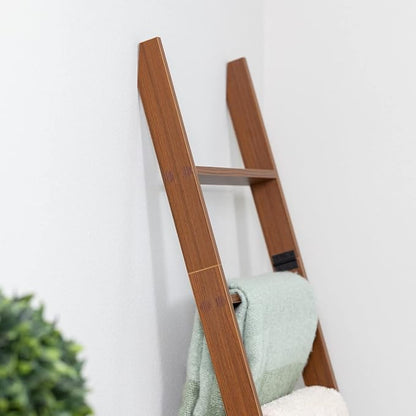 Blanket Ladder for Living Room and Bedroom, 5ft 8 inch, 6-Tier Wall Leaning Laminate No-Snag Construction (Brown) Rustic Decorative Farmhouse Blanket Storage, Quilt Rack, Ladder Shelf, Easy Assembly