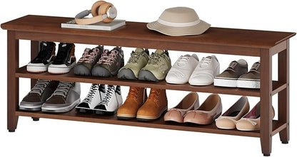 Wood Shoe Bench for Entryway,Bench with Shoe Rack,Storage Shoe Organizer for Hallway,Living Room,Bedroom (Brown, 47.24''W×11.81‘’D×17.71‘’H)