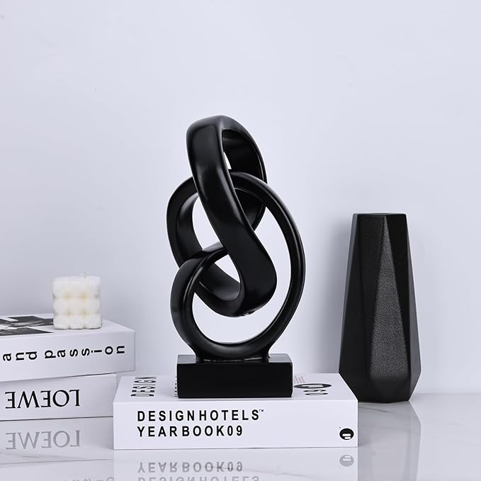 DOVDOV Abstract Black Knot Statue, Geometric Decor, Living Room Coffee Table Bookshelf countertop Black Decor, Office Coffee Table entryway Desktop Decor.