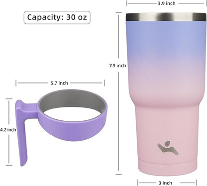 30 oz Tumbler with Handle and 2 Straw 2 Lid, Insulated Water Bottle Stainless Steel Vacuum Cup Reusable Travel Mug,Pastel Sunset