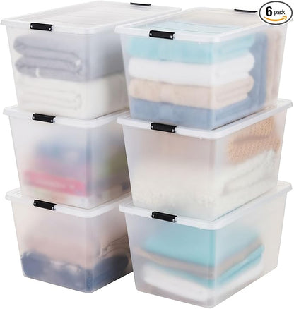 IRIS USA 6-Pack High-Capacity Clip Box with Latching Lids, 55 Quart Storage Bins, Supply Containers for Home, Office & Classroom Organization