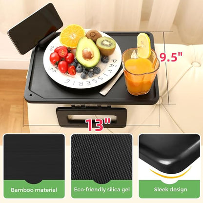 Smatdecis Couch Arm Tray Table Sofa Arm Clip, Armrest Tray Table Suitable for Home Drinks/Fast Food/Fruit Etc, Large Size Multi-Function Black(360° Rotating Stand B)