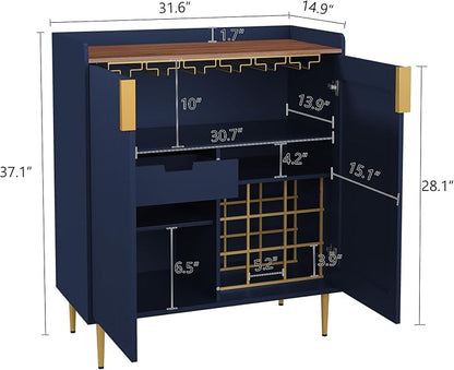 ARTPOWER Sideboard Buffet Cabinet with Fluted Texture, Modern Coffee Bar Cabinet with Wine Rack&Drawers, Blue Liquor Cabinet for Kitchen Dining Room, Living Room