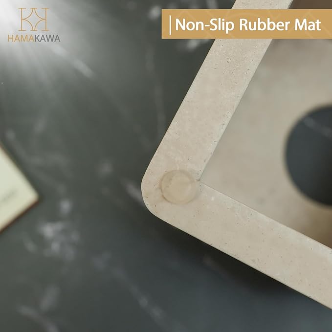 Natural Marble Tissue Box Cover, Beige Tissue Organizer 6 x 6 x 6 Inch, Heavy Stone Decorative Box, Square Tissue Box Holder for Home Decor, Kitchen, Bathroom, Bedroom