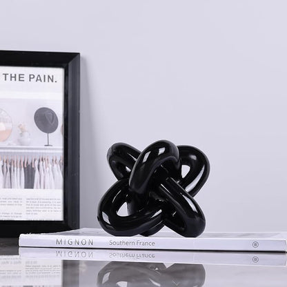DOVDOV Black Knot Sculpture, Triple Knot Statue, Black Home Decor, Perfect for accenting Rustic-Style Coffee Tables, Living Room TV Stands, Dining Tables, and entryway Shelves.