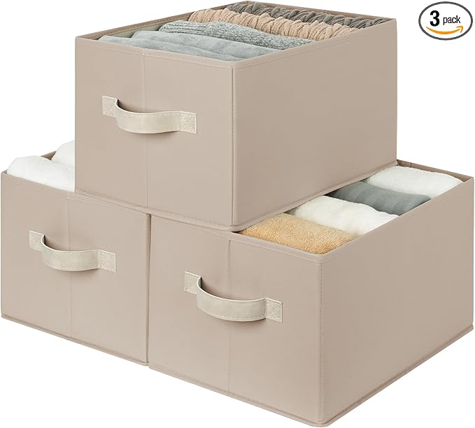 StorageWorks Closet Organizer Storage Baskets, Fabric Storage Bins for Shelves, Closet Organization and Storage Basket, Organizer Bins, Light Brown, 3-Pack, Large