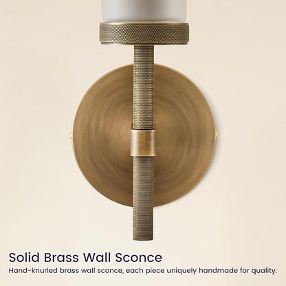 Modern Hardwired Frosted Glass Bathroom Wall Sconces, Handmade Knurled Brass Wall Light Fixture,Modern Vanity Light for Living Room,Hallway, Bedroom, 20" Indoor Wall Lamp, Bulb Included
