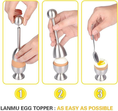 Xicennego Egg Cracker Topper Set of 5 - Includes 2 Egg Cups, 2 Spoons and 1 Cutter - Stainless Steel Easy Egg Opener