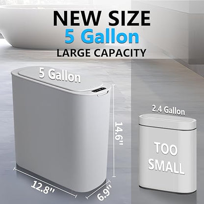 TIPGO 5 Gallon Motion Senor Bathroom Trash Can with Lid, Automatic Garbage Can Touchless, Smart Plastic Waste Basket for Narrow Spaces, Bathroom, Office, Bedroom, Living Room (Gray)