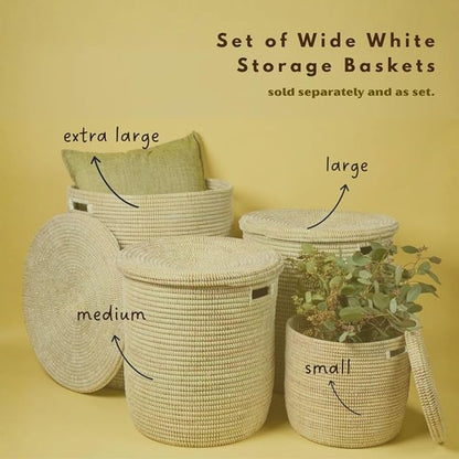 Storage & Organization, Decorative Wicker Baskets for your Home, Laundry Hamper, Baby Nursery Toys Bin, Living Room Blankets Storage, Towels Holder, Wicker, Woven, Lid, Wide, White (Large)