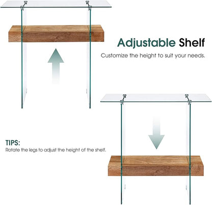 ivinta Glass Console Table with Storage, 31.5'' Modern Narrow Entryway Table with Storage Shelves for Living Room, Hallway, Foyer, Bedroom or Small Spaces 5103 (Natural)