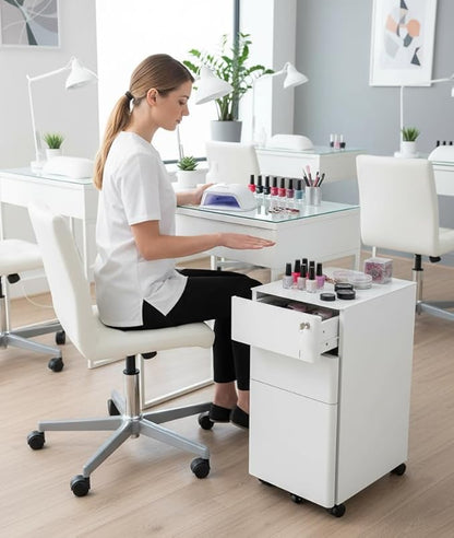 Mount-It! Slim Rolling File Cabinet, Under Desk Mobile Filing Cabinet with 3 Drawers and Lock, Steel Storage for Home Office and Small Business, White