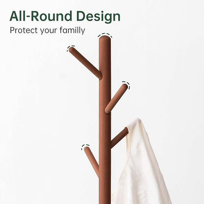 Solid Wood Coat Rack, Freestanding Coat Rack for Entryway, Hallway, Home Office, Living Room, Bedroom, 15" x 15" x 67.3", Beech Wood, Walnut