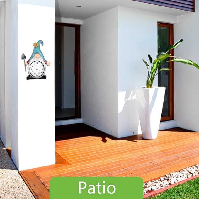 Gnome Outdoor Clock with Thermometer & Humidity, 14.5'' Quartz Outdoor Wall Clock Silent No-Ticking for Patio, Living Room, Kitchen