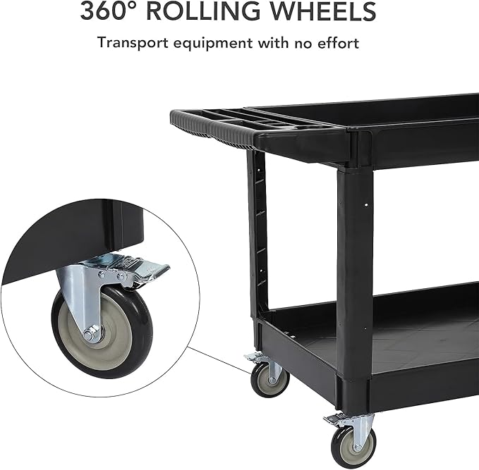 Service Cart 2-Shelf, Storage Handle, 500 LBS Capacity, for Warehouse/Garage/Cleaning/Manufacturing，45 in X25 in