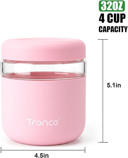 Tronco 32 oz Glass Food Storage & Lunch Bowl Containers with Airtight Lids | Leakproof Meal Prep Container with Silicone Sleeve, Microwave & Dishwasher Safe, Soup & Stew, Office Lunch, BPA-Free, 1 Pack