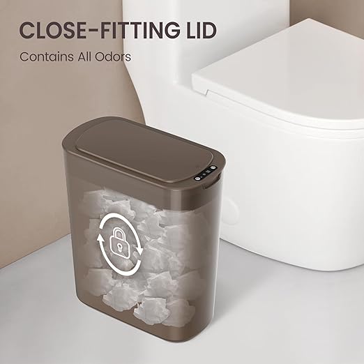 Cesun Bathroom Trash Can with Lid, 5 Gallon Motion Sensor Trash Can, Small Automatic Garbage Can, Touchless Smart Plastic Slim Wastebasket for Bedroom, Office, rv, Living Room, Brown