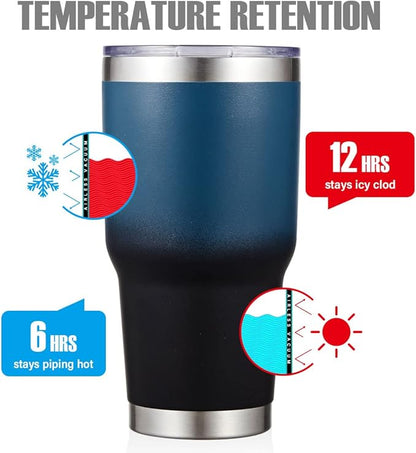 MEWAY 30oz Insulated Tumbler With Lids and Straws,Stainless Steel Double Vacuum Coffee Tumbler Cup, Brush, Durable Powder Coated Coffee Cup for Cold & Hot Drinks, Office, Travel(Blue Black,1 PACK)