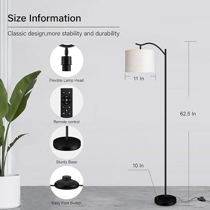 BoostArea Floor Lamp for Living Room,Arc Floor Lamp with Remote Control,Stepless Dimmable Brightness & Colors Temperature 2700k-6500k,Modern Standing Lamp for Bedroom Study Room Office,Beige