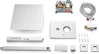 Shower Faucet Set Rainfall Shower System with Square Showerhead and Handle Set Fixture with 2 in 1 Function Handheld Sprayer Wall Mounted Trim Repair Kit Rough-in Valve 8 Inch Polish Chrome
