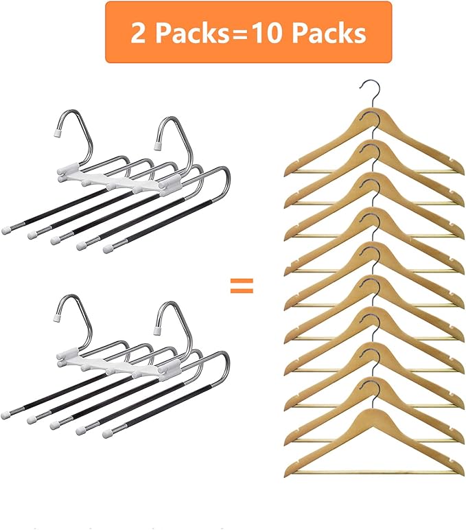 Kalimdor Pants Hangers 2 Pack Space Saving Metal Closet Organizer,Clothes Pants Hangers,Anti-Slip Design,Closet Organizers and Storage for Pants Jeans Skirts Scarf Legging