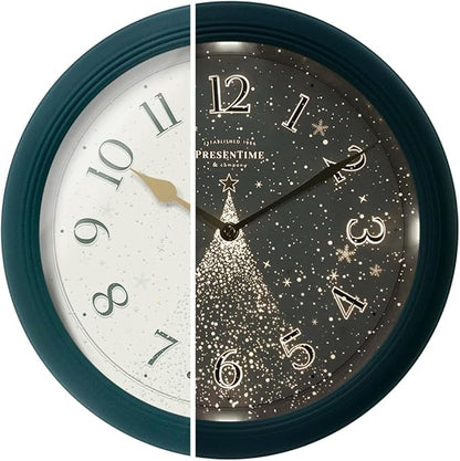Presentime & Co. 12.6" Luminous Modern Wall Clock, Silent no Ticking, Forest Green Color, Night Light, Lighted Clock with Smart Sensor. Wall Decor for Living Room, Bathroom, Kitchen.