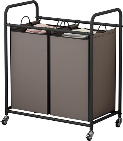 SUOERNUO Laundry Sorter Basket 2 Bag Laundry Hamper Cart with Rolling Lockable Wheels and Removable Bags Laundry Organizer Cart for Clothes Storage, Assorted