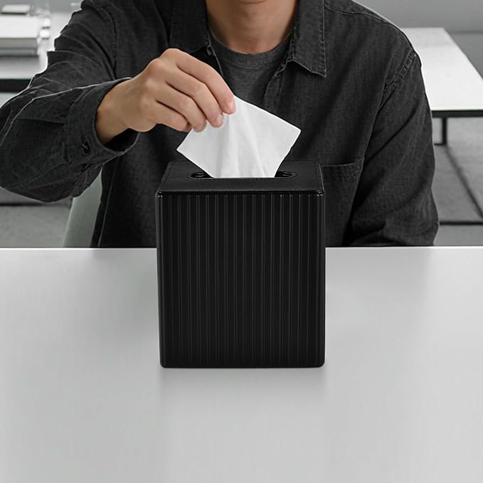 XNONE PU Leather Tissue Box Cover Square Tissue Box Holder for Bathroom Vanity Countertop Night Stands Bedroom Office Desk,Modern Tissue Decorative Organizer with Magnetic Closure (Black)