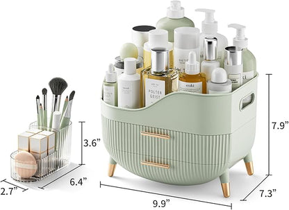 Pajiriona Makeup Organizer with Drawers, Green Skincare Organizer for Vanity, Storage Box with Handle, Large Cosmetic Display Case for Dresser, Bathroom Countertop