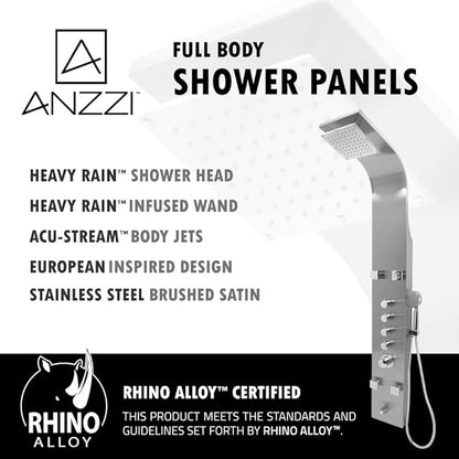 ANZZI Shower Head Panel Tower, Echo Brushed Steel Stainless Steel Metal, 4 Turbo Jetted & Multi Functional, High Pressure Jet + Rainfall + Handheld Wand Attachment Combo, Wall Mount (SP-AZ022)
