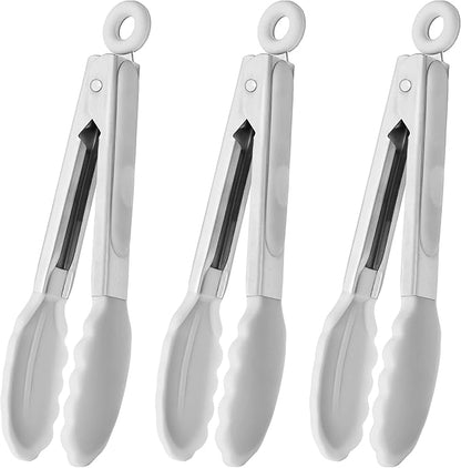 HINMAY Mini Tongs with Silicone Tips 7-Inch Serving Tongs, Set of 3 (White)