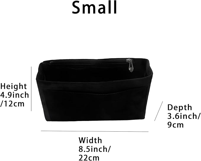 Purse Organizer Insert, Suede Bag Organizer Handbag Tote Shaper, Suede Material, Soft and Non Damaging Bag (Black, Small)