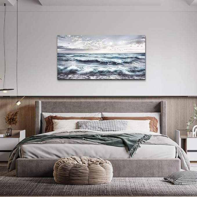 QIYILEXWART Canvas Wall Art For Living Room Wall Decor For Bedroom Office Wall Decorations Watercolour Painting Ocean Waves Pictures Artwork Room Aesthetic Home Decor Ready To Hang