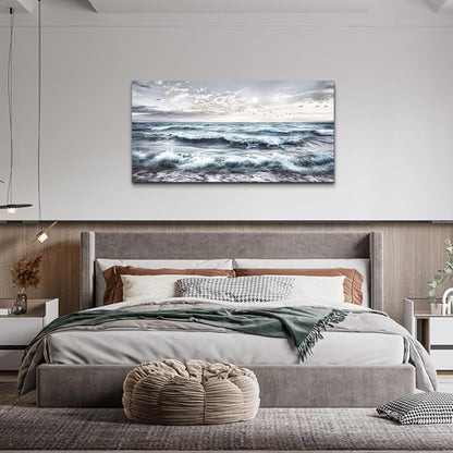 QIYILEXWART Canvas Wall Art For Living Room Wall Decor For Bedroom Office Wall Decorations Watercolour Painting Ocean Waves Pictures Artwork Room Aesthetic Home Decor Ready To Hang