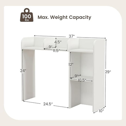 Desk Hutch, Desktop Shelf with 5 Shelves, Desk Bookshelf w/Anti-Toppling Devices, Wood Table Top Bookshelf Organizer, Small Desk Shelf for Study, Office, Dorm (White, 5 Shelves)