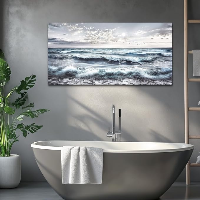 QIYILEXWART Large Wall Decor For Living Room Canvas Wall Art For Office Wall Decorations For Bedroom Watercolour Paintings Ocean Waves Picture Aesthetic Home Decor Ready To Hang
