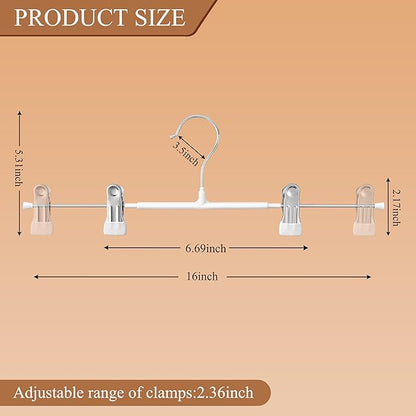 Pants Hangers with Clips for Women 20 Pack 16Inch Adjustable Heavy Duty Space Saving Skirt Hangers Non-Slip Trousers, Jeans Clothes,Shorts White