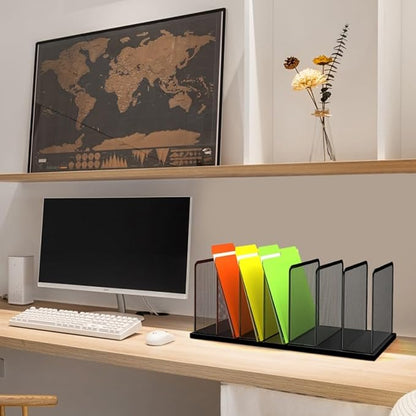 Kuntine.B Desk File Organizer Upright Mesh Desktop Organizer File Sorter Office Organization File Holder for Home, Office & Classroom (Black, 1 Pack 7-Section)