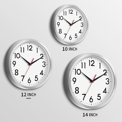 DAXSMY 12 Inch Wall Clock Battery Operated Silent Non Ticking Analog Modern Decorative for Office Kitchen Outdoor Living Room Classroom Bedroom Bathroom School(Silver)