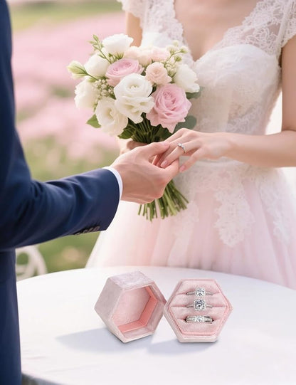 Velvet 3 Slots Jewelry Ring Box Engagement Wedding Box Keepsake Box Bridal Photo Ring Triple Slots Hexagon