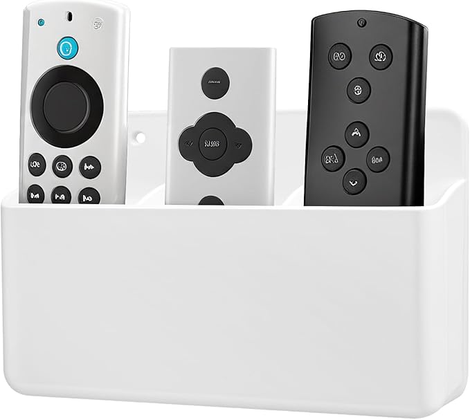1 PCS Adhesive Remote Control Holder Wall Mount, 3 Slot Adjustable Remote Holder for TV Controller with Hollow Bottom for Charging, Wall Pen Holder for Home Office School (White, 1)