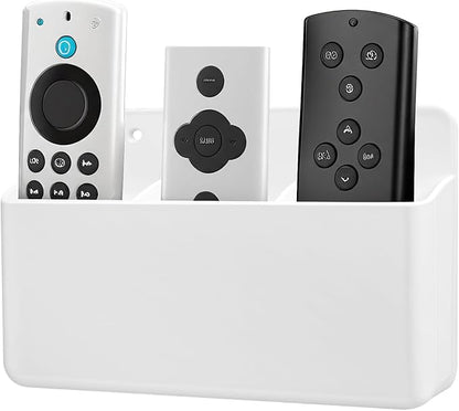 1 PCS Adhesive Remote Control Holder Wall Mount, 3 Slot Adjustable Remote Holder for TV Controller with Hollow Bottom for Charging, Wall Pen Holder for Home Office School (White, 1)