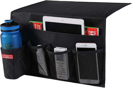Zafit 5 Pockets Bedside Caddy, Bedside Storage Organizer for Water Bottles, Magazines, Phone, Glasses (5 Pockets-Black)