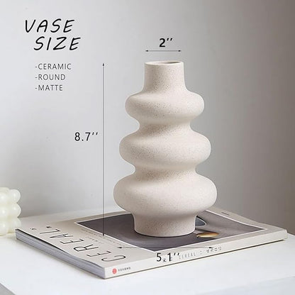 Steviieden Ceramic Modern Dried Flower Vase, Off White Round Pampas Vase, Boho Home Decor for Centerpiece Wedding Dinner Table Party Living Room Office Bedroom, Housewarming Gift