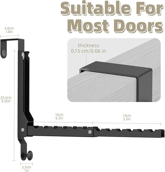 BAKON Over The Door Hangers, Over Door Hooks for Hanging, Small Space Dual Folding Portable Over Door Clothes Hanger for Clothes, Hats, Bags and Towels (1Pack,Black(Update))
