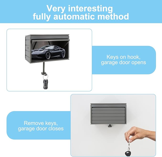 braxan 2 Pack Car Garage Key Holder & Car Key Holder for Wall, Small Toy Car Garage - with Opening Door, Effortless Wall Mount Organizer for Entryway(Grey)