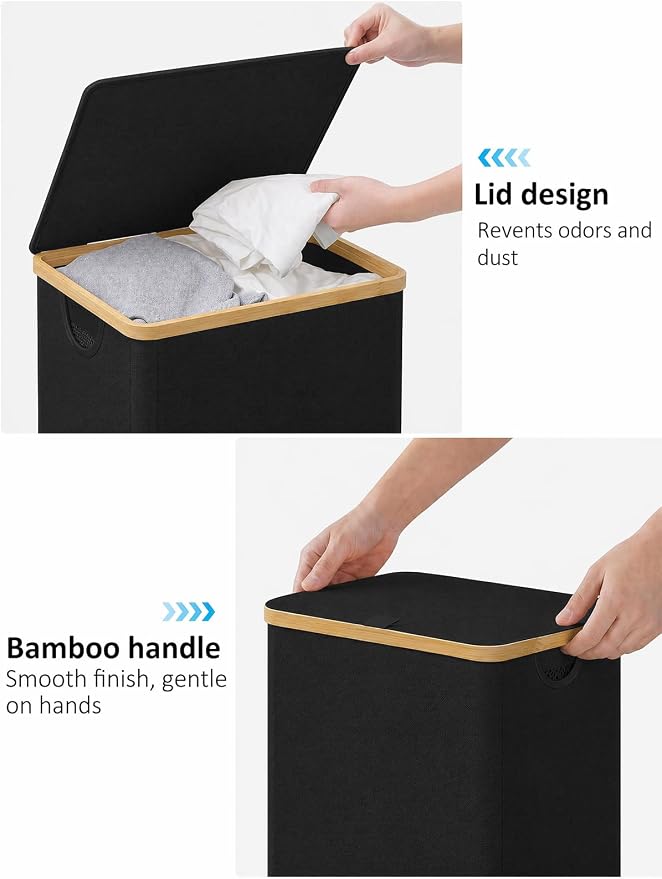 iEGrow Laundry Hamper with Lid, 85L Large Laundry Basket with Handle, Collapsible Clothes Basket Organizer with Removable Inner Bag for Clothes Towels - Black