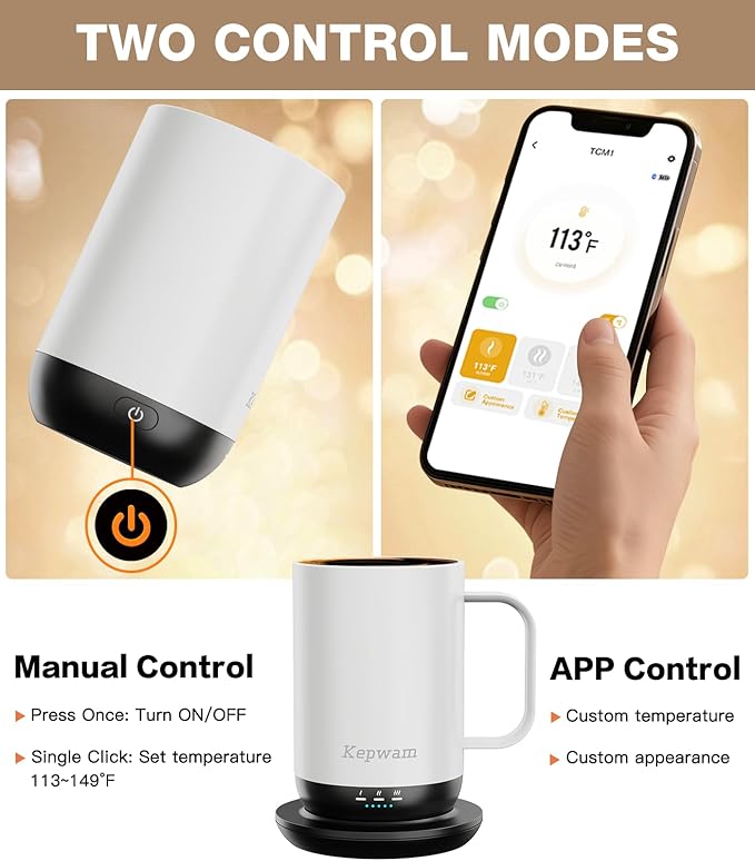 Kepwam Self-Heating Coffee Mug T1, 16oz Rechargeable Heated Coffee Mug, Smart Coffee Warmer Mug with App-Controlled,Advanced Temperature-Controlled Heating Coffee Gifts for Women Men Coffee Lover