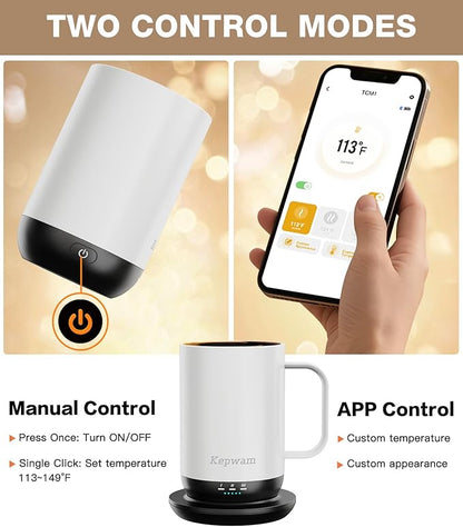Kepwam Self-Heating Coffee Mug T1, 16oz Rechargeable Heated Coffee Mug, Smart Coffee Warmer Mug with App-Controlled,Advanced Temperature-Controlled Heating Coffee Gifts for Women Men Coffee Lover
