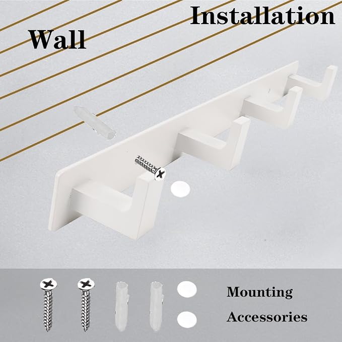 Coat Rack, Heavy Duty Stainless Steel 4 Tri Coat Hook Hanger, Wall Mounted Storage Wall Hooks, Rustic Clothes Hook/Key Hook Rail for Bathroom Kitchen Entryway(4 Hook White)
